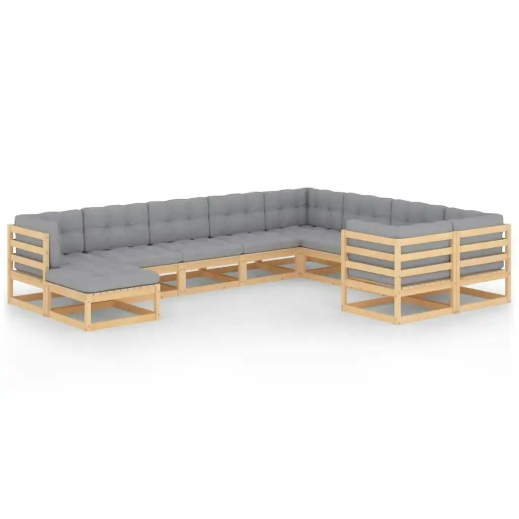 10 Piece Garden Lounge Set with Cushions Solid Pinewood 3077074