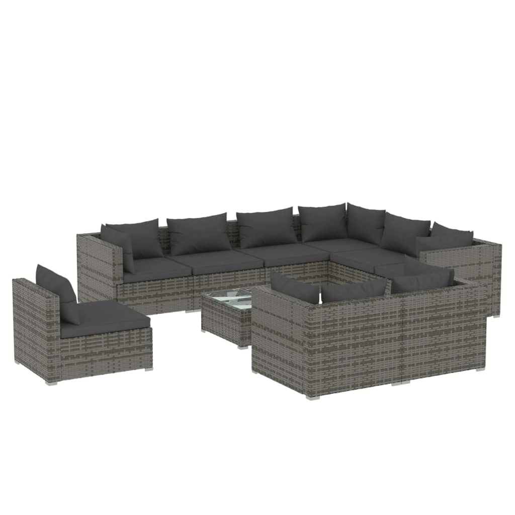 10 Piece Garden Lounge Set with Cushions Poly Rattan Grey 3102653