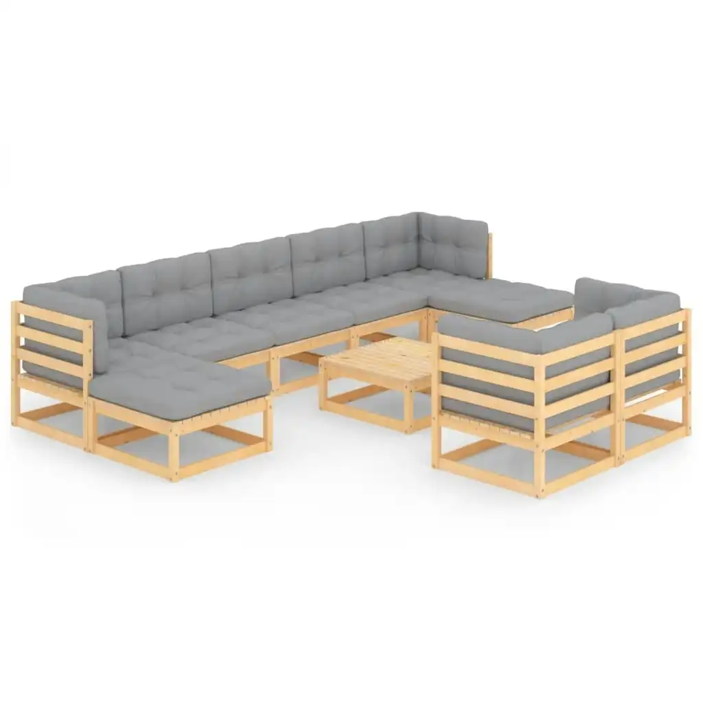 10 Piece Garden Lounge Set with Cushions Solid Pinewood 3077159