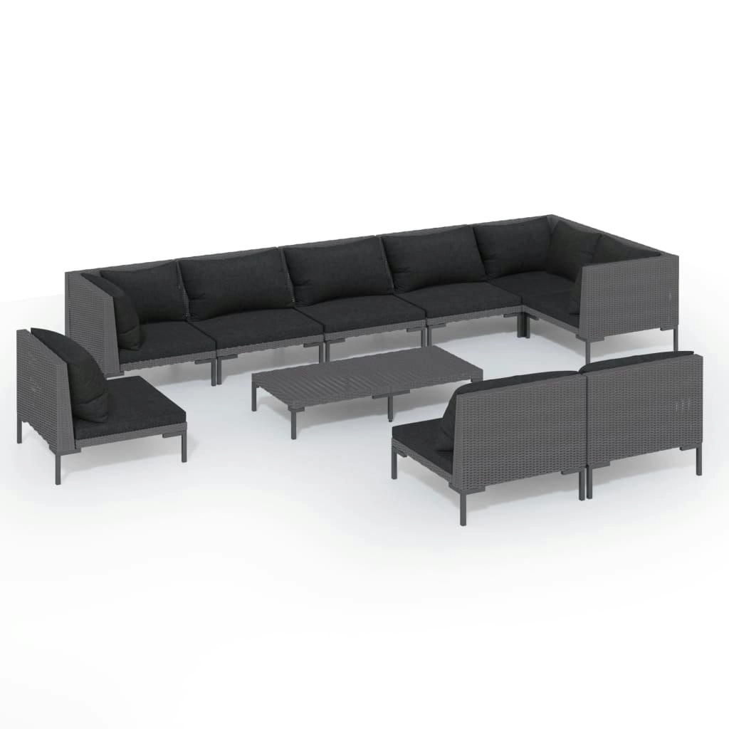 10 Piece Garden Lounge Set with Cushions Poly Rattan Dark Grey 3099871