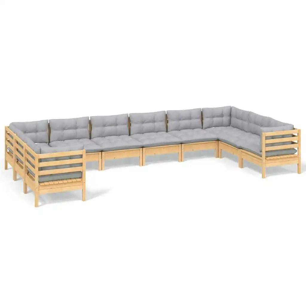 10 Piece Garden Lounge Set with Grey Cushions Pinewood 3097330