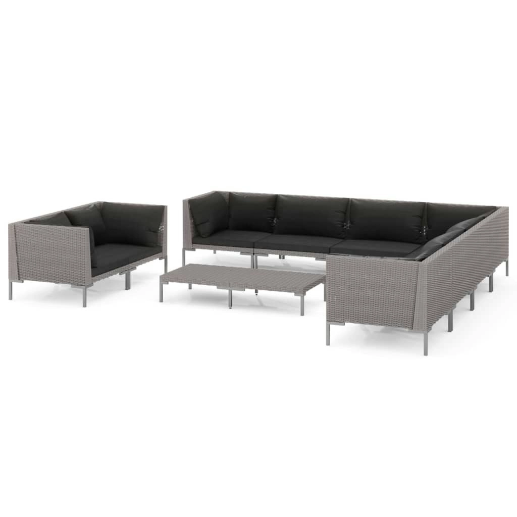 10 Piece Garden Lounge Set with Cushions Poly Rattan Dark Grey 3099897