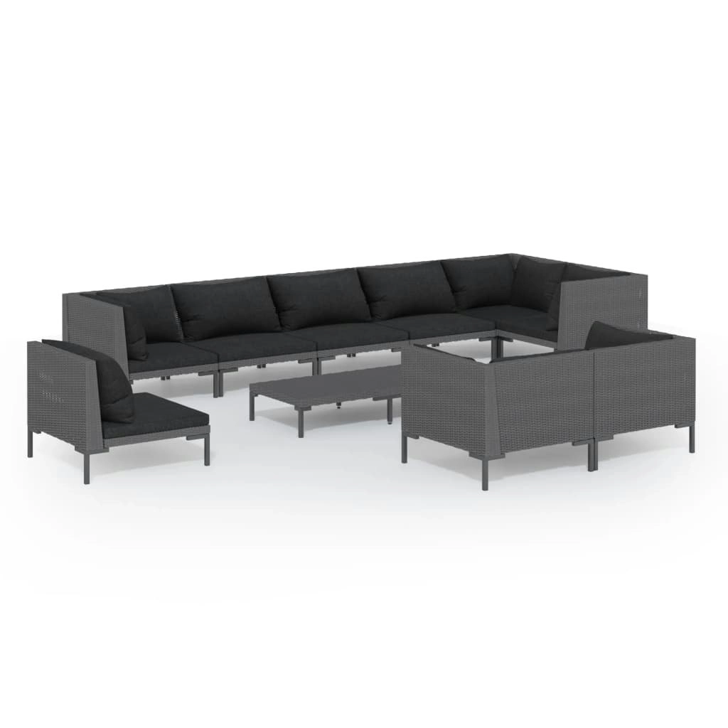 10 Piece Garden Lounge Set with Cushions Poly Rattan Dark Grey 3099875