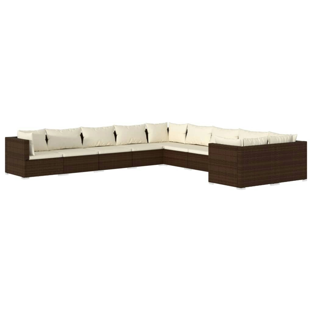 10 Piece Garden Lounge Set with Cushions Poly Rattan Brown 3102794