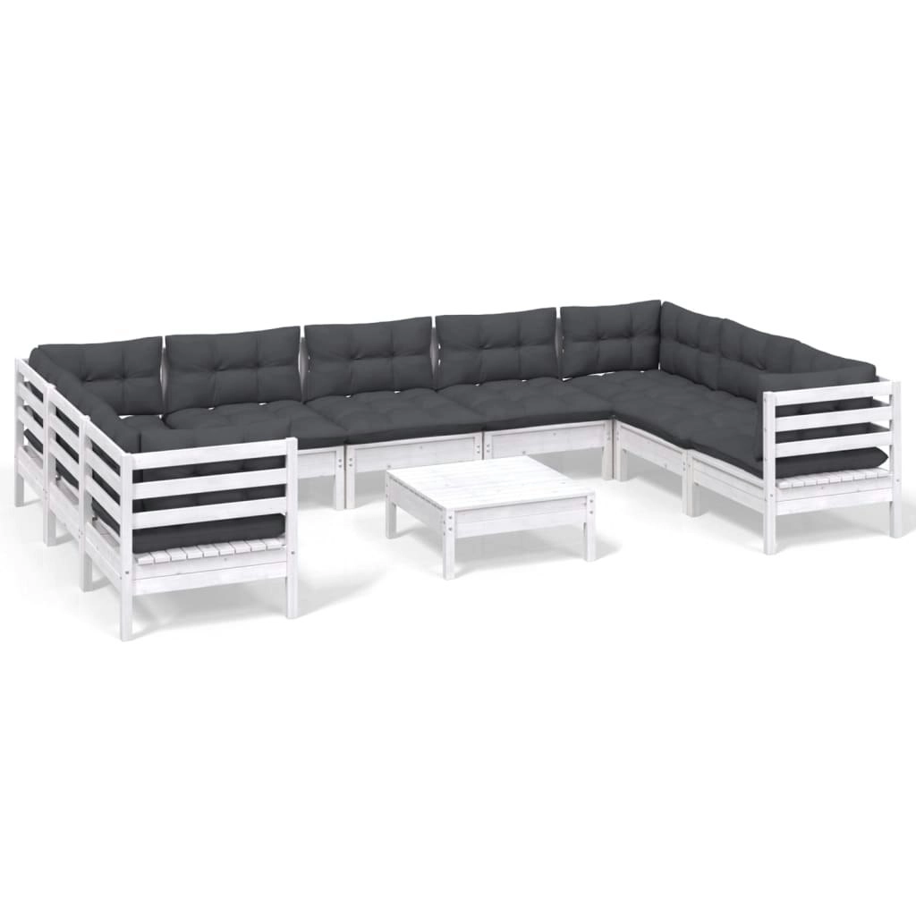 10 Piece Garden Lounge Set with Cushions White Pinewood 3097326