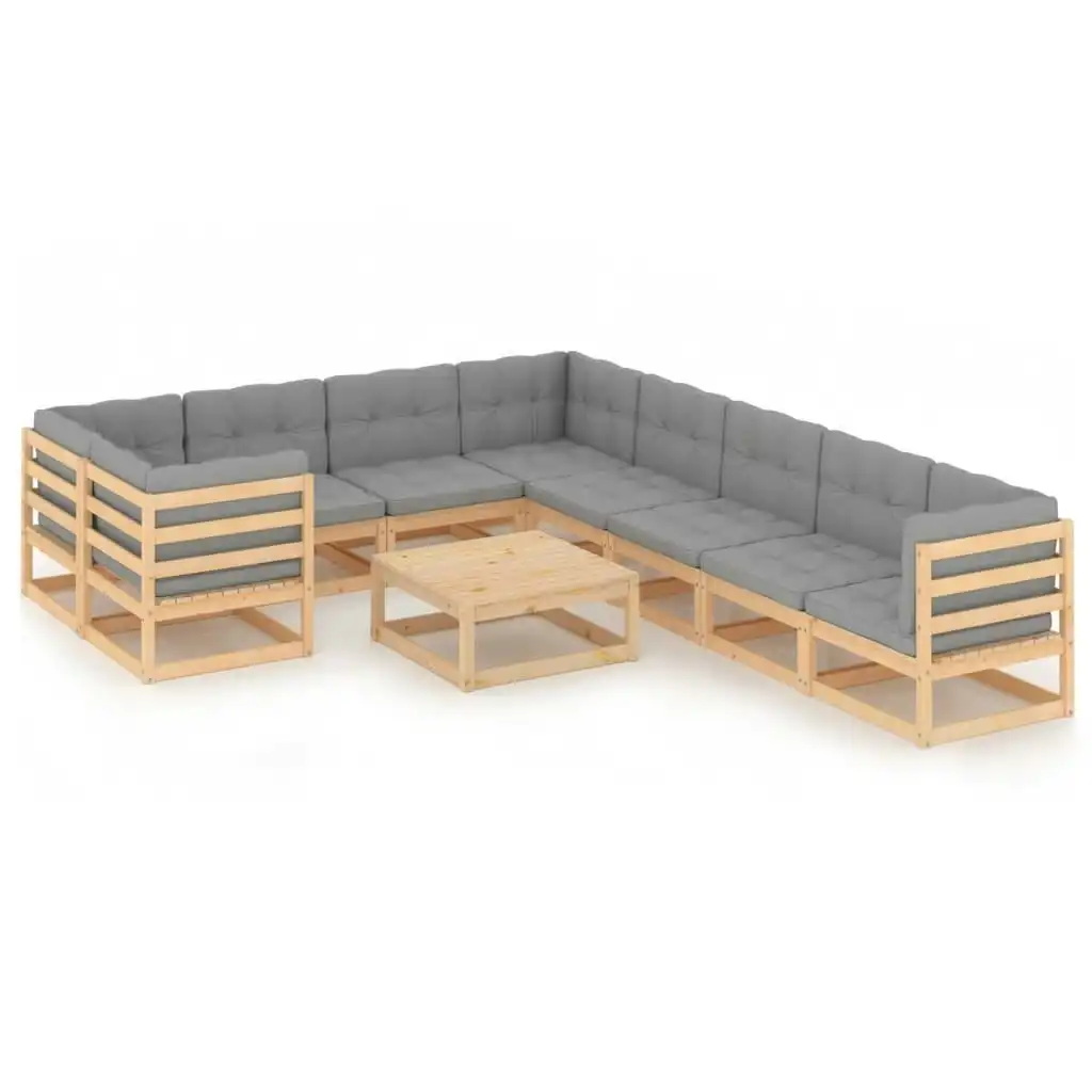 10 Piece Garden Lounge Set with Cushions Solid Pinewood 3077039