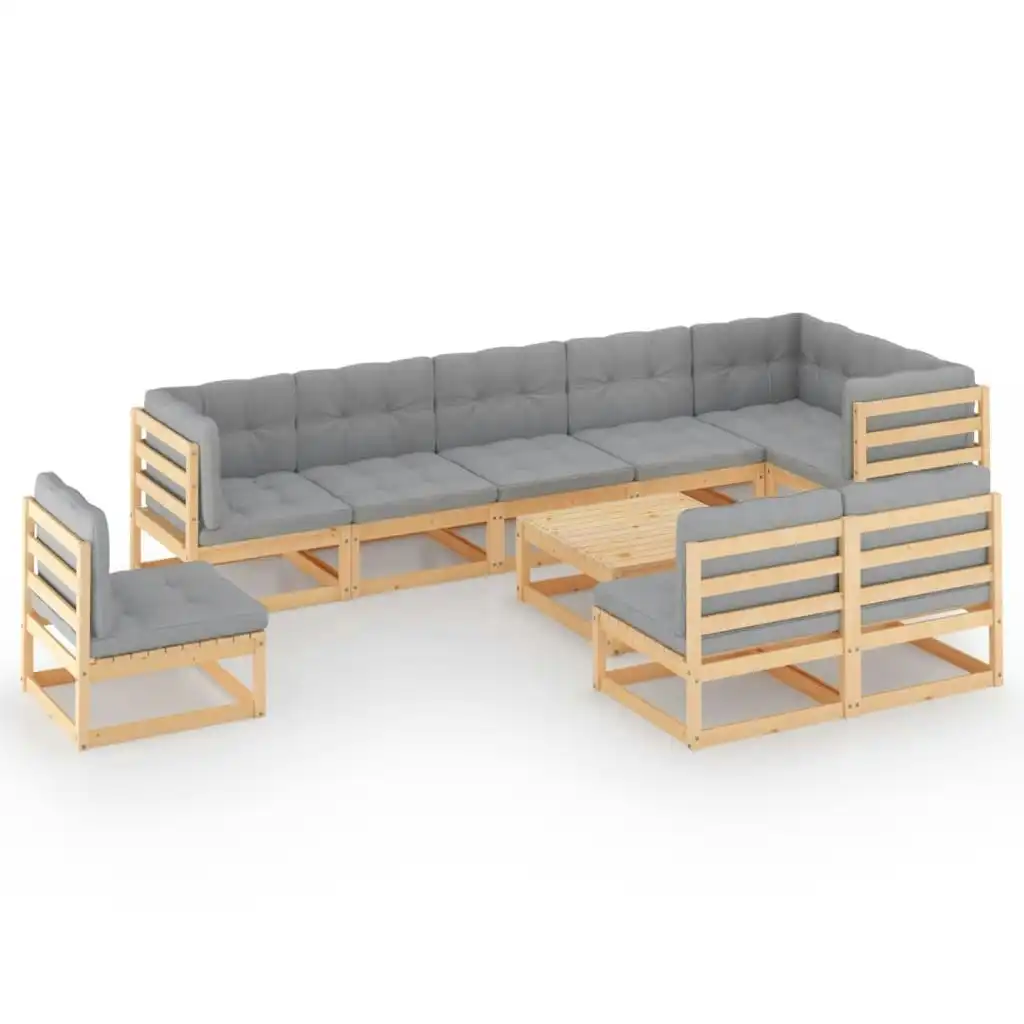 10 Piece Garden Lounge Set with Cushions Solid Pinewood 3076689