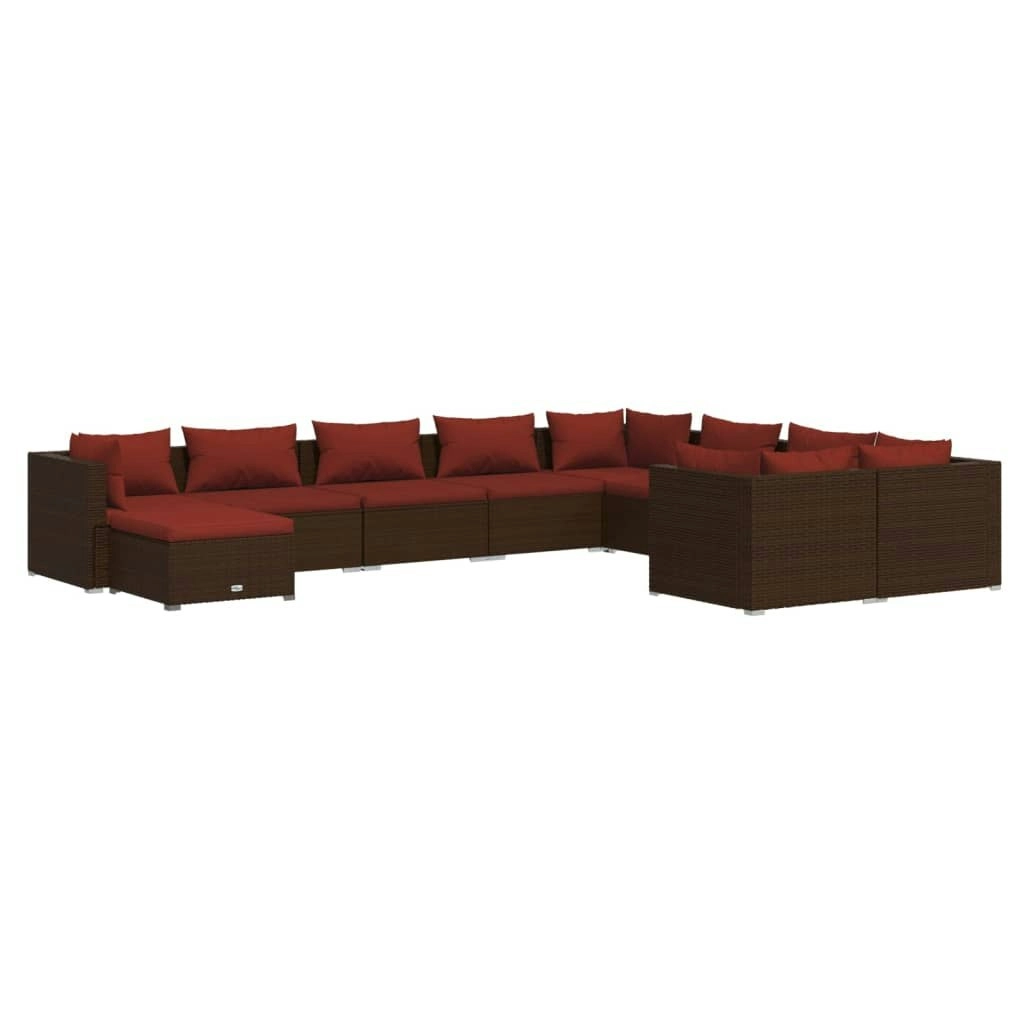 10 Piece Garden Lounge Set with Cushions Poly Rattan Brown 3102683