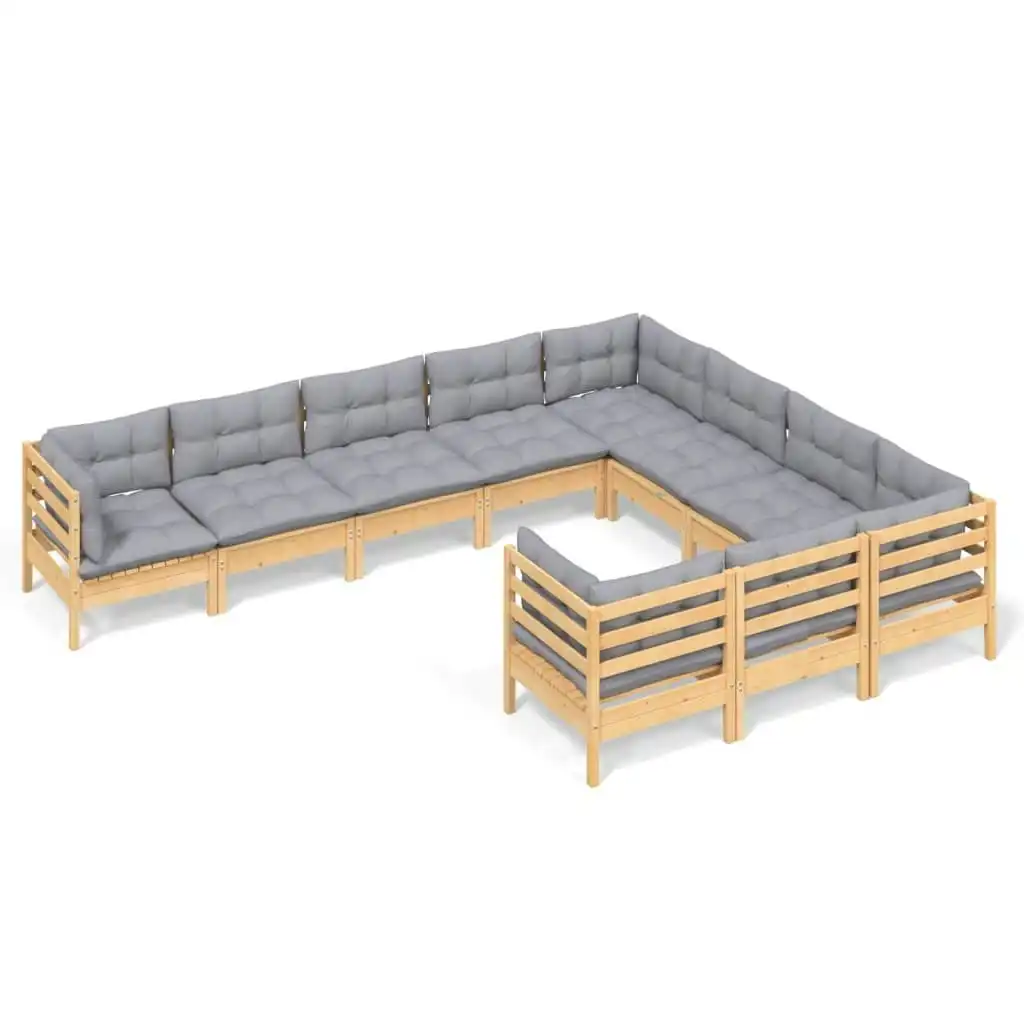 10 Piece Garden Lounge Set with Grey Cushions Pinewood 3096994