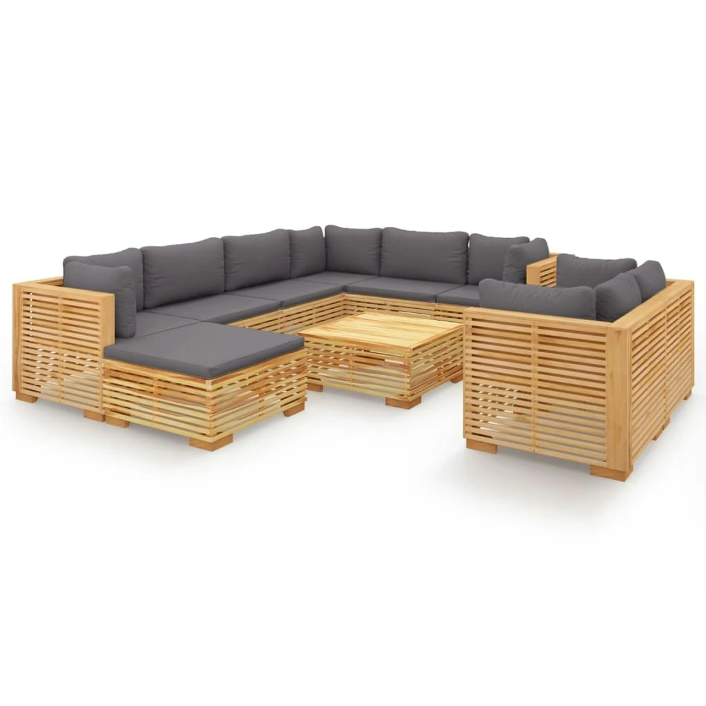 10 Piece Garden Lounge Set with Cushions Solid Teak Wood 3100882