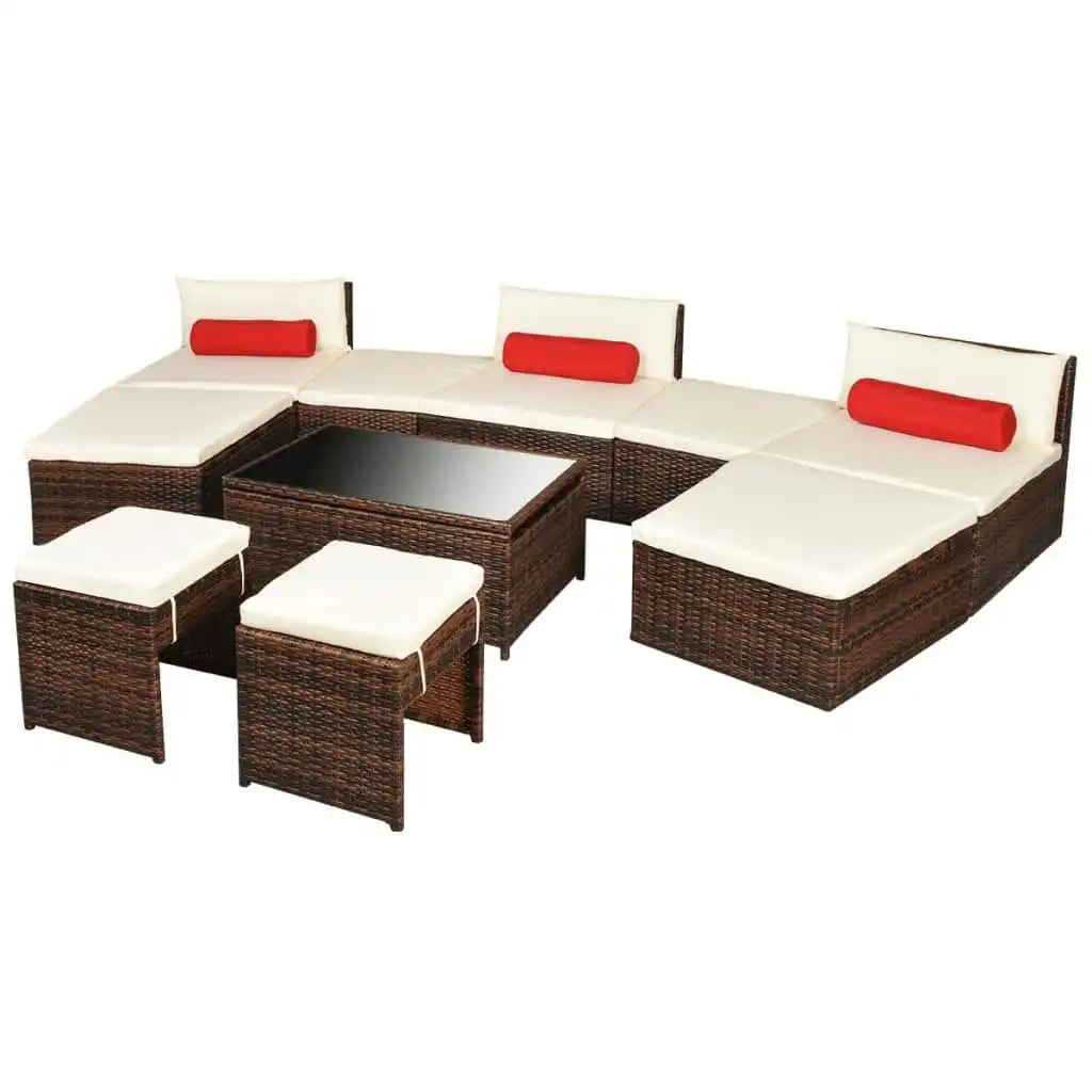 10 Piece Garden Lounge Set with Cushions Poly Rattan Brown 42855