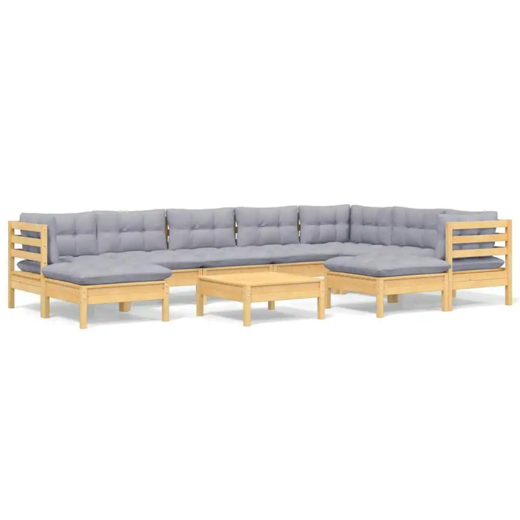 10 Piece Garden Lounge Set with Grey Cushions Solid Pinewood 3096712