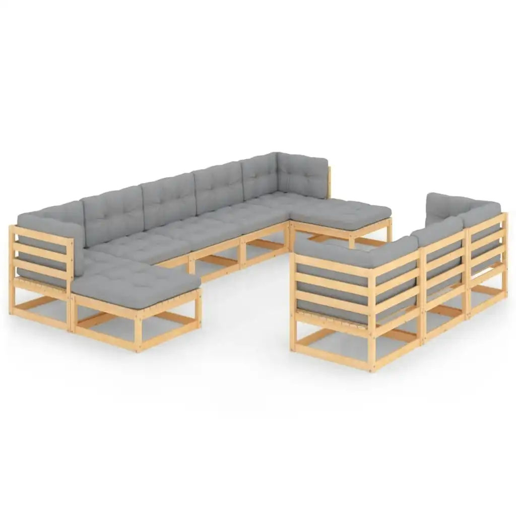 10 Piece Garden Lounge Set with Cushions Solid Pinewood 3077164