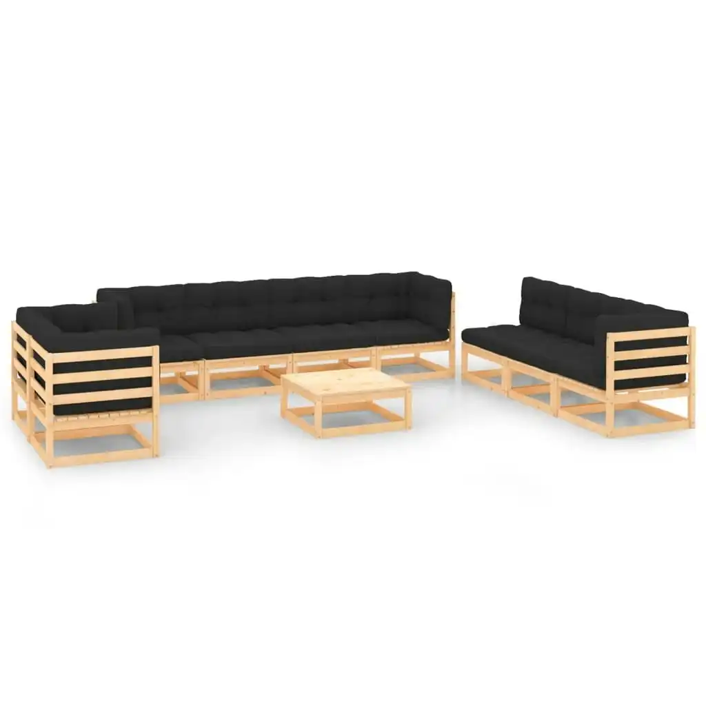 10 Piece Garden Lounge Set with Cushions Solid Pinewood 3083811