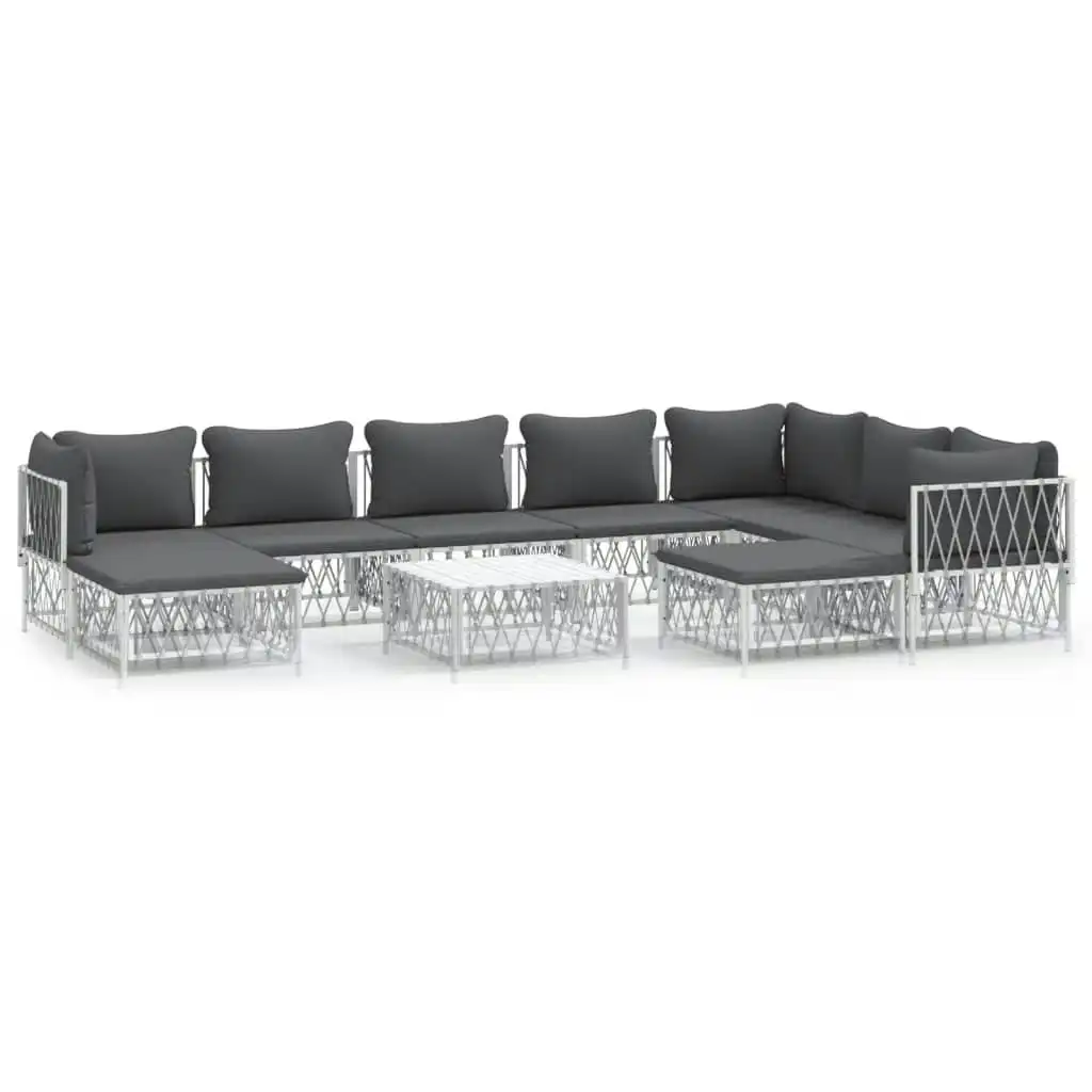 10 Piece Garden Lounge Set with Cushions White Steel 3186930