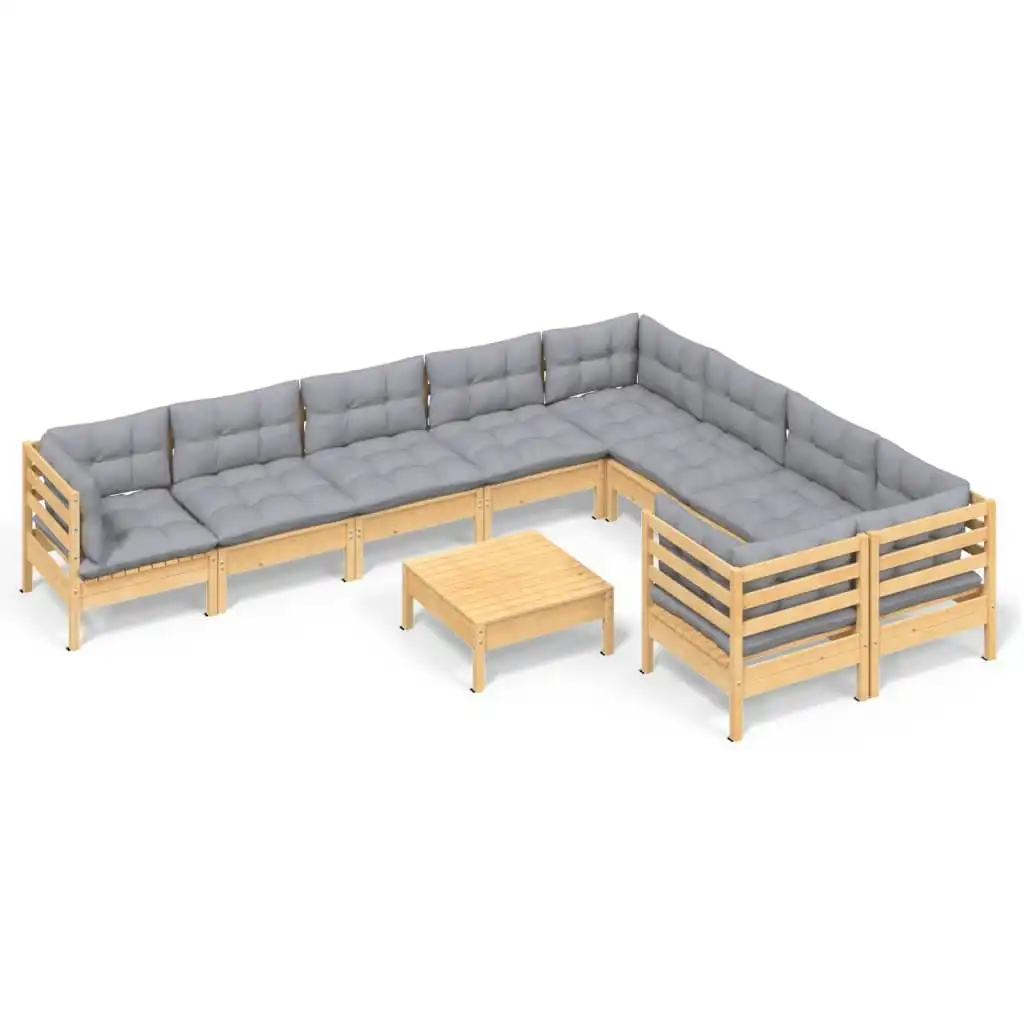 10 Piece Garden Lounge Set with Grey Cushions Pinewood 3096988