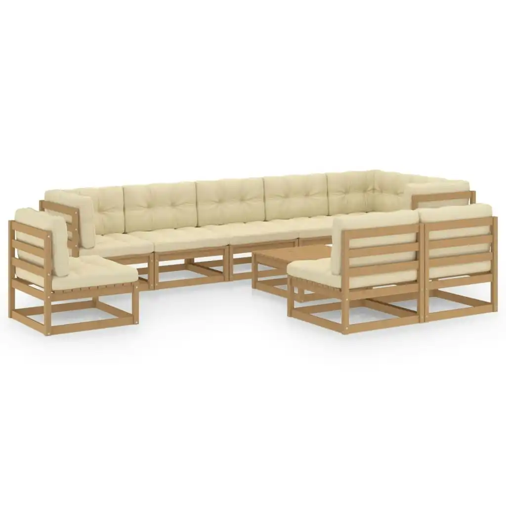 10 Piece Garden Lounge Set with Cushions Solid Pinewood 3076692