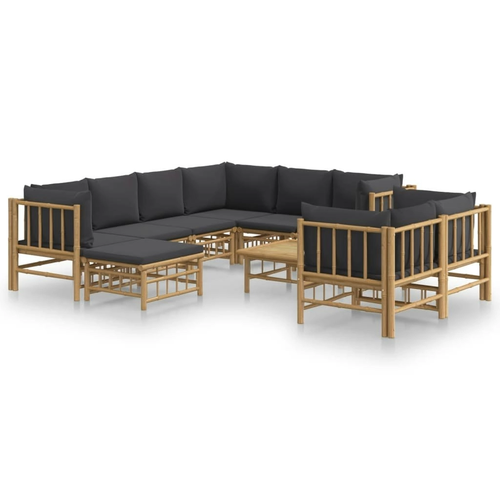 10 Piece Garden Lounge Set with Dark Grey Cushions  Bamboo 3155224