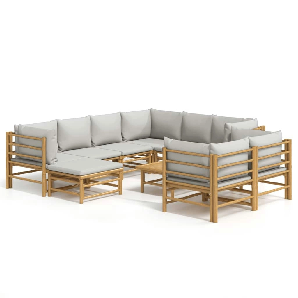 10 Piece Garden Lounge Set with Light Grey Cushions Bamboo 3155096