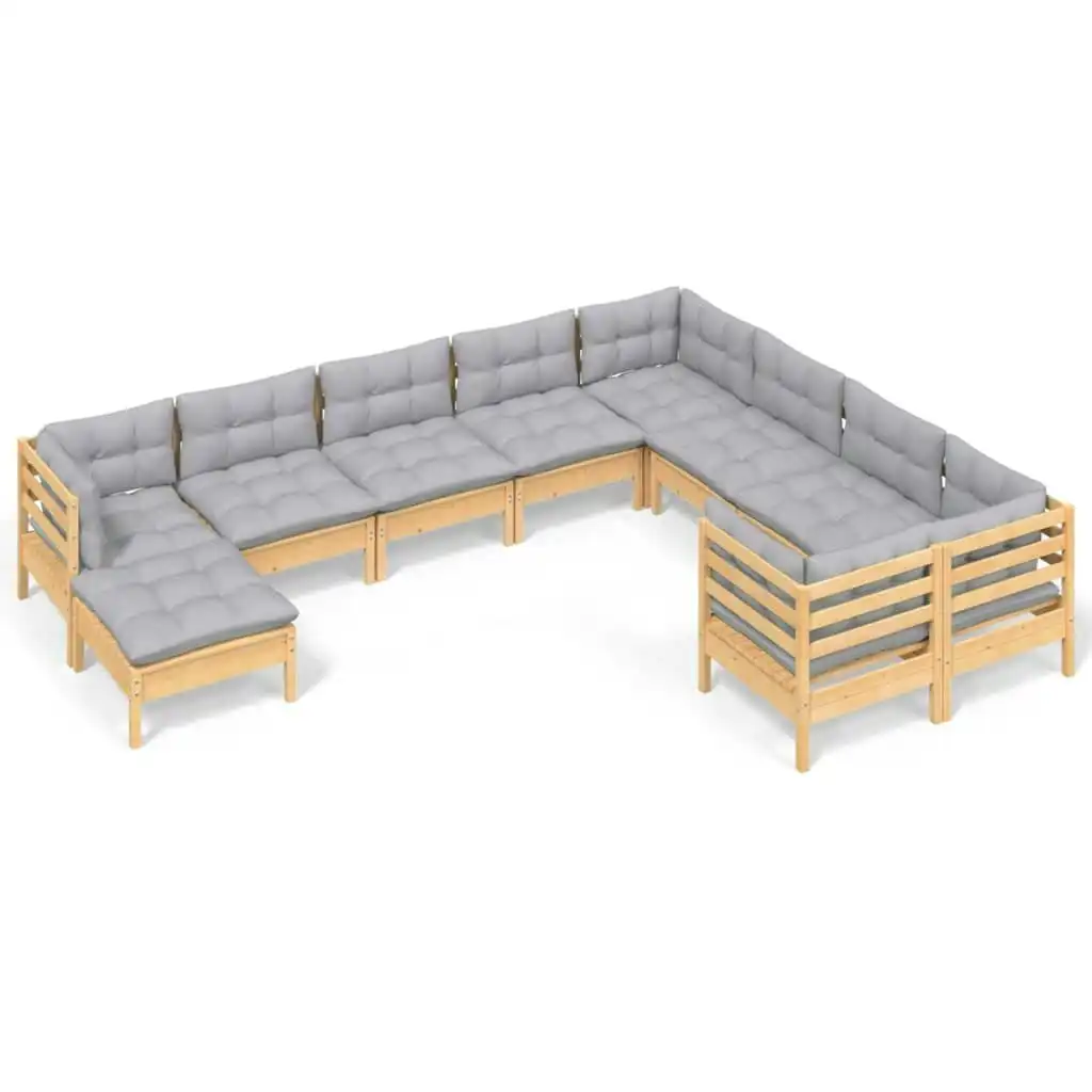 10 Piece Garden Lounge Set with Grey Cushions Pinewood 3097030