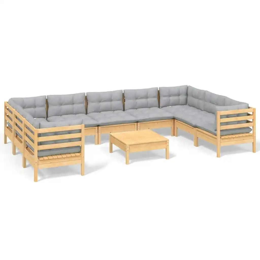 10 Piece Garden Lounge Set with Grey Cushions Pinewood 3097324