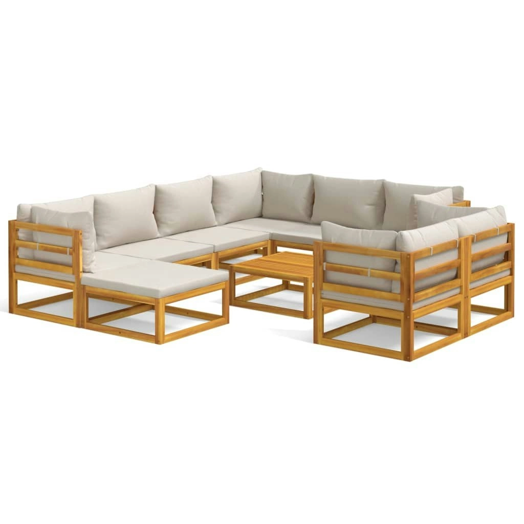 10 Piece Garden Lounge Set with Light Grey Cushions Solid Wood 3155292