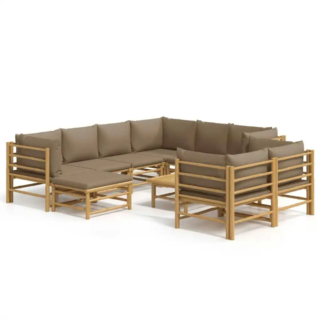 10 Piece Garden Lounge Set with Taupe Cushions  Bamboo 3155128