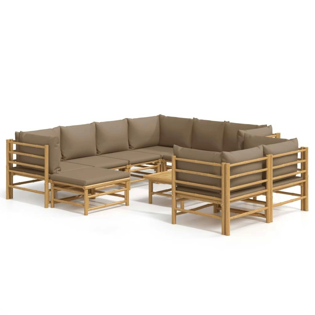 10 Piece Garden Lounge Set with Taupe Cushions  Bamboo 3155128