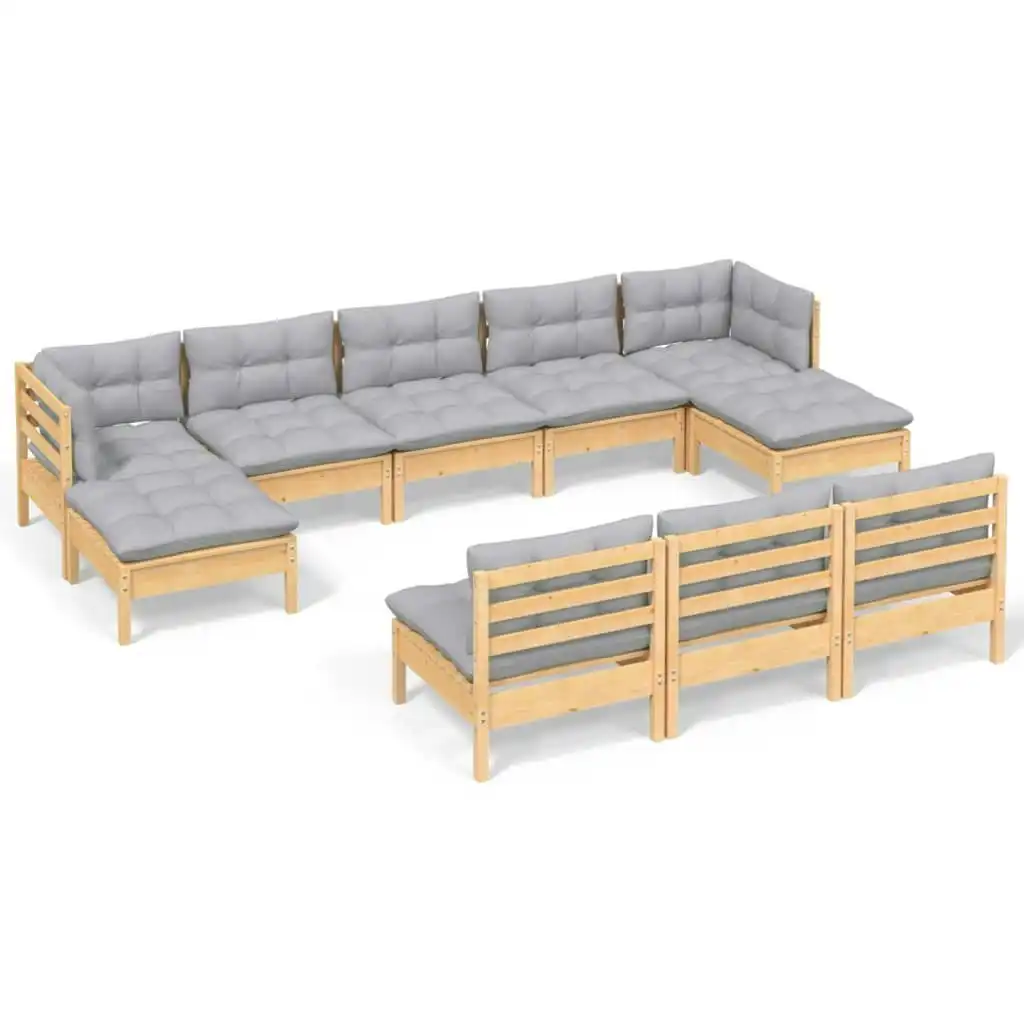 10 Piece Garden Lounge Set with Grey Cushions Pinewood 3097114