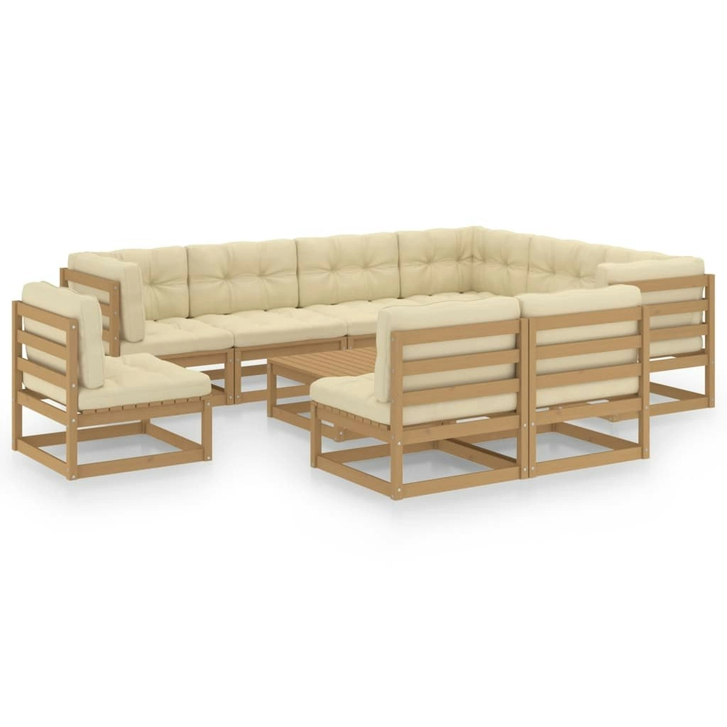 10 Piece Garden Lounge Set&Cushions Honey Brown Solid Pinewood 3076842