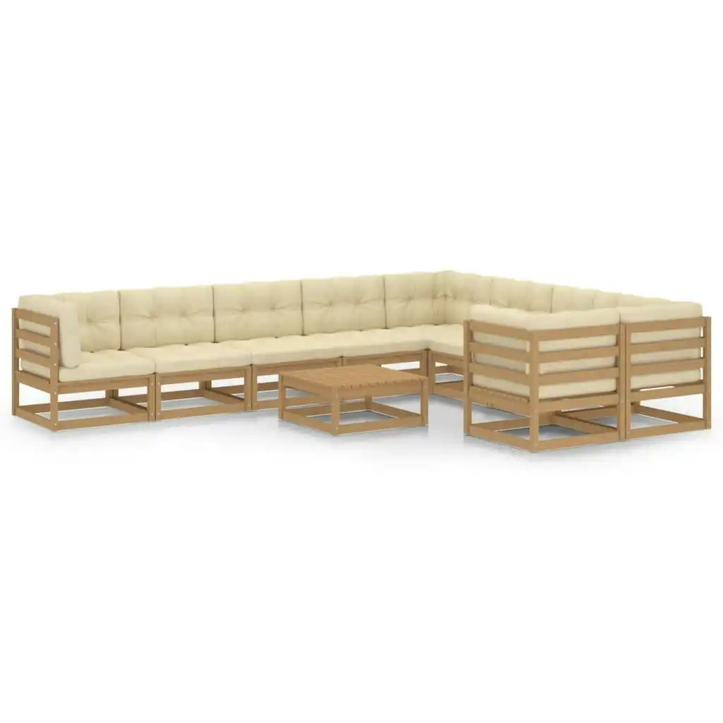 10 Piece Garden Lounge Set&Cushions Honey Brown Solid Pinewood 3077042