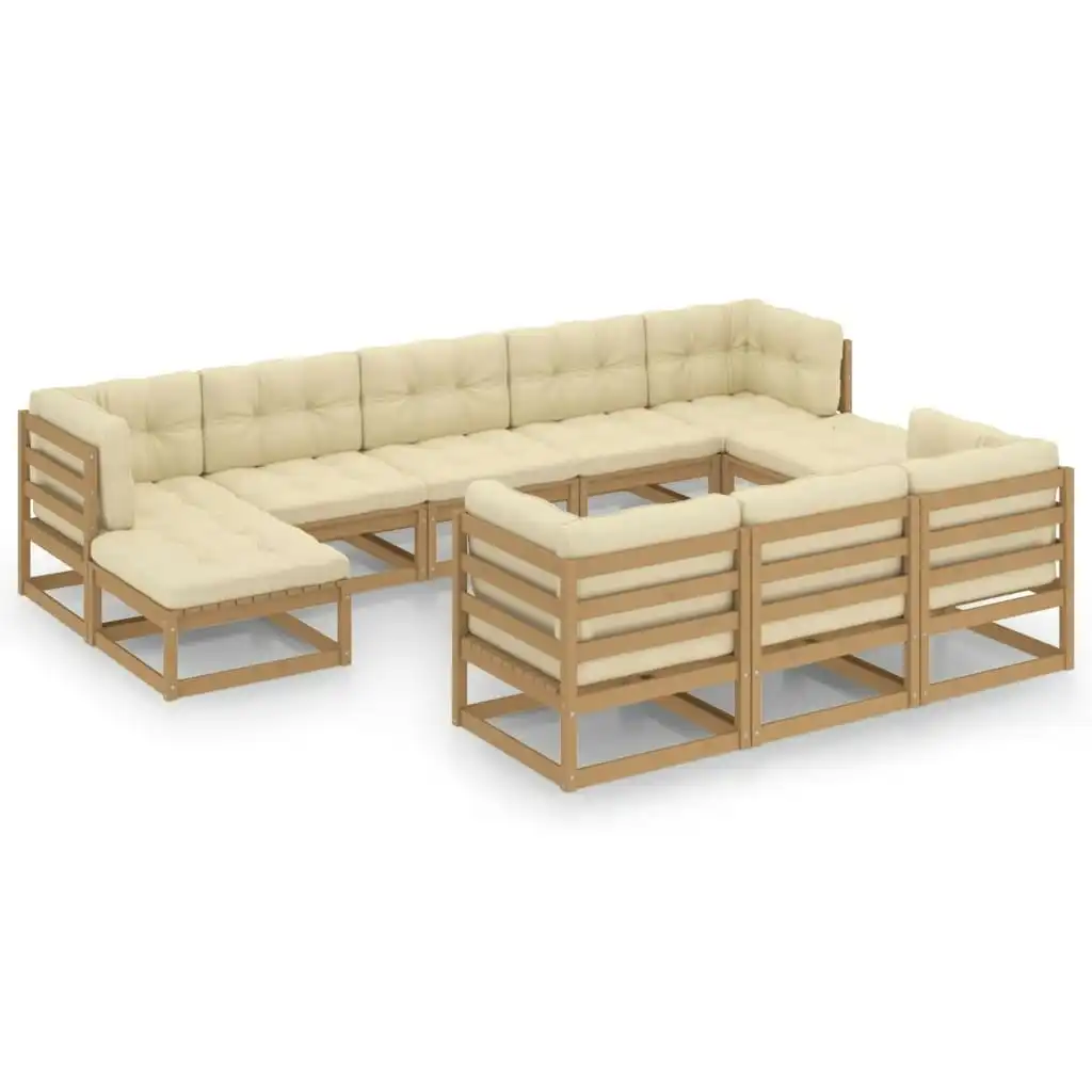 10 Piece Garden Lounge Set&Cushions Honey Brown Solid Pinewood 3077167