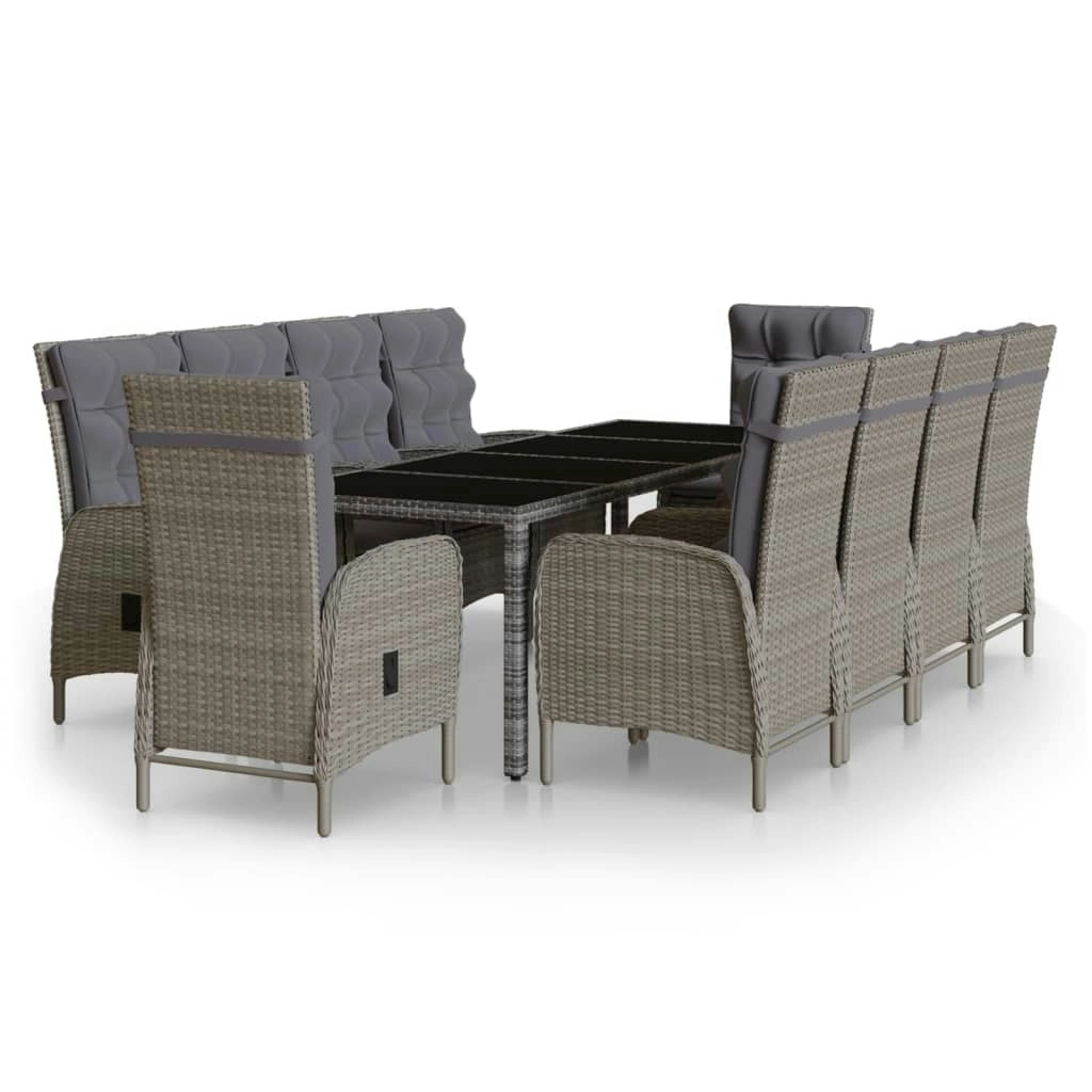 11 Piece Garden Dining Set Poly Rattan Grey 3058558