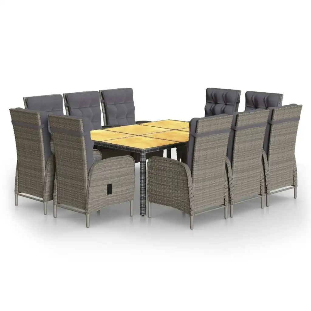 11 Piece Garden Dining Set Poly Rattan Grey 3058555