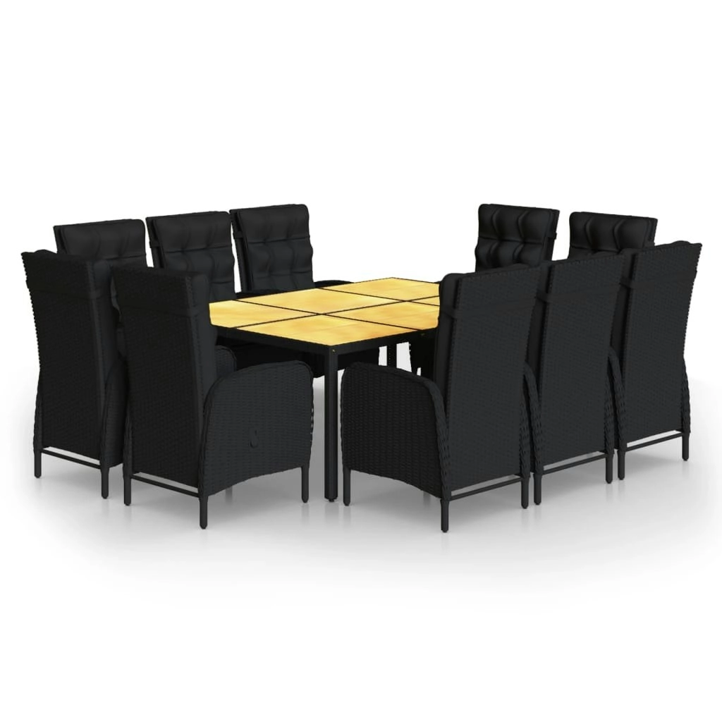 11 Piece Garden Dining Set Poly Rattan Black 3058557