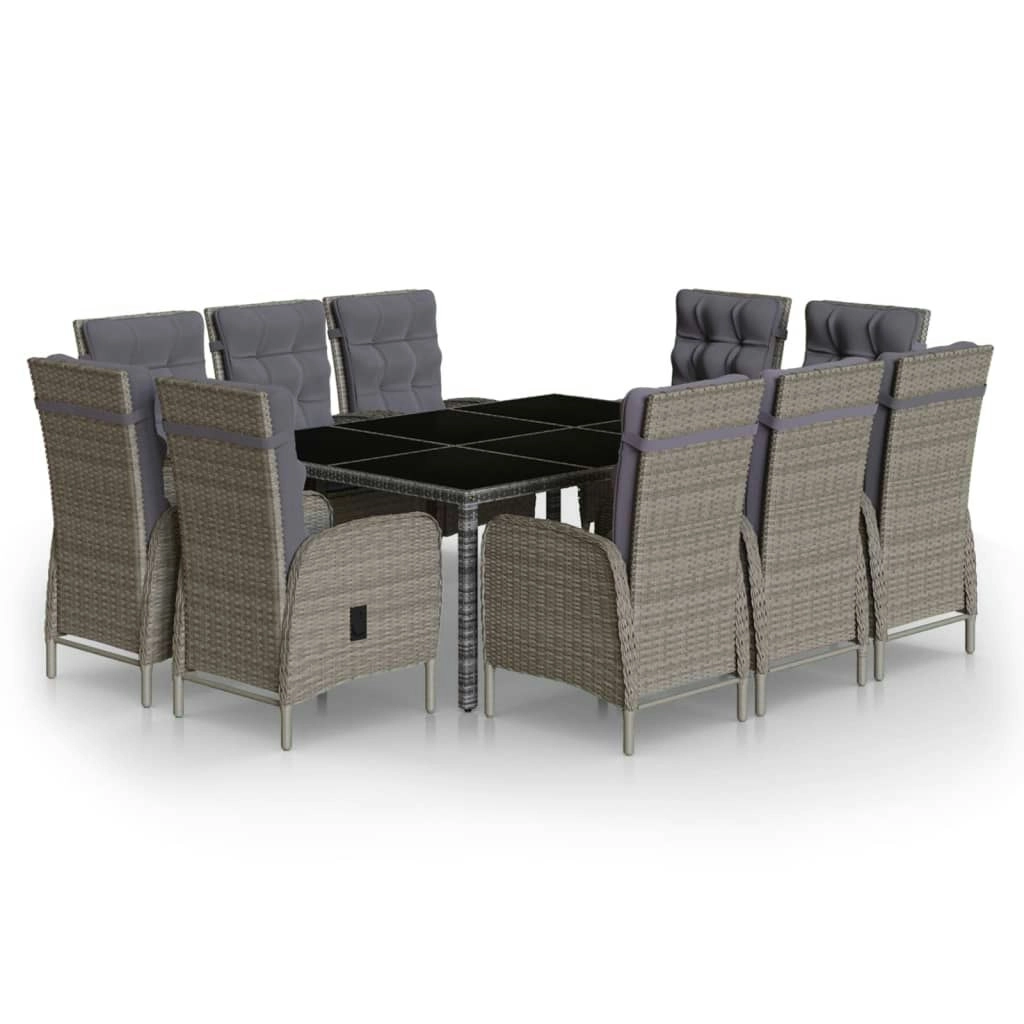 11 Piece Garden Dining Set Poly Rattan Grey 3058554