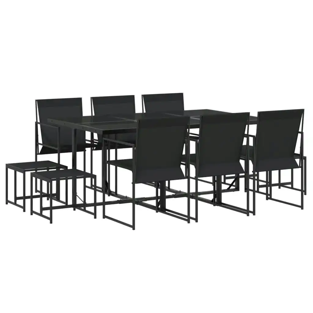 11 Piece Garden Dining Set Black Textilene 3295129