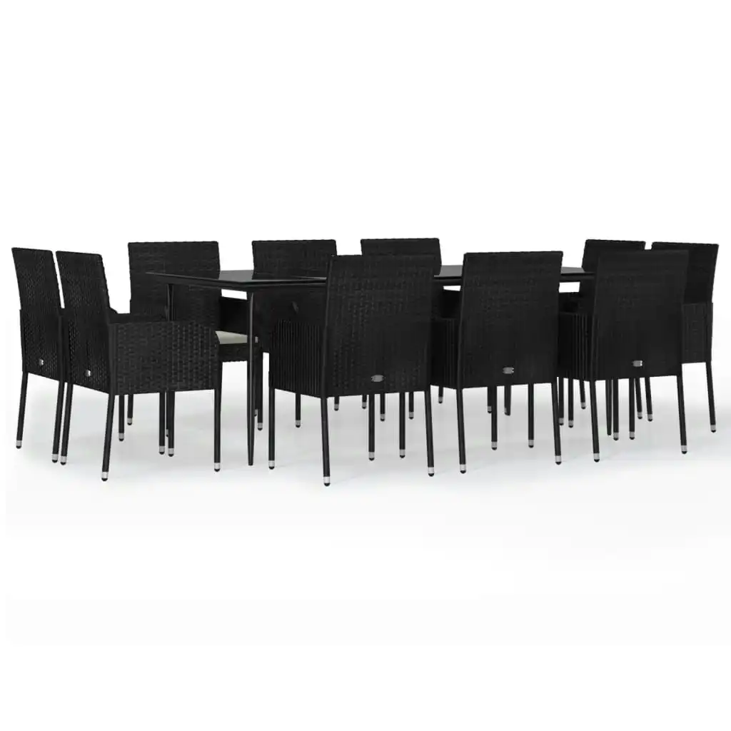 11 Piece Garden Dining Set with Cushions Black Poly Rattan 3185148