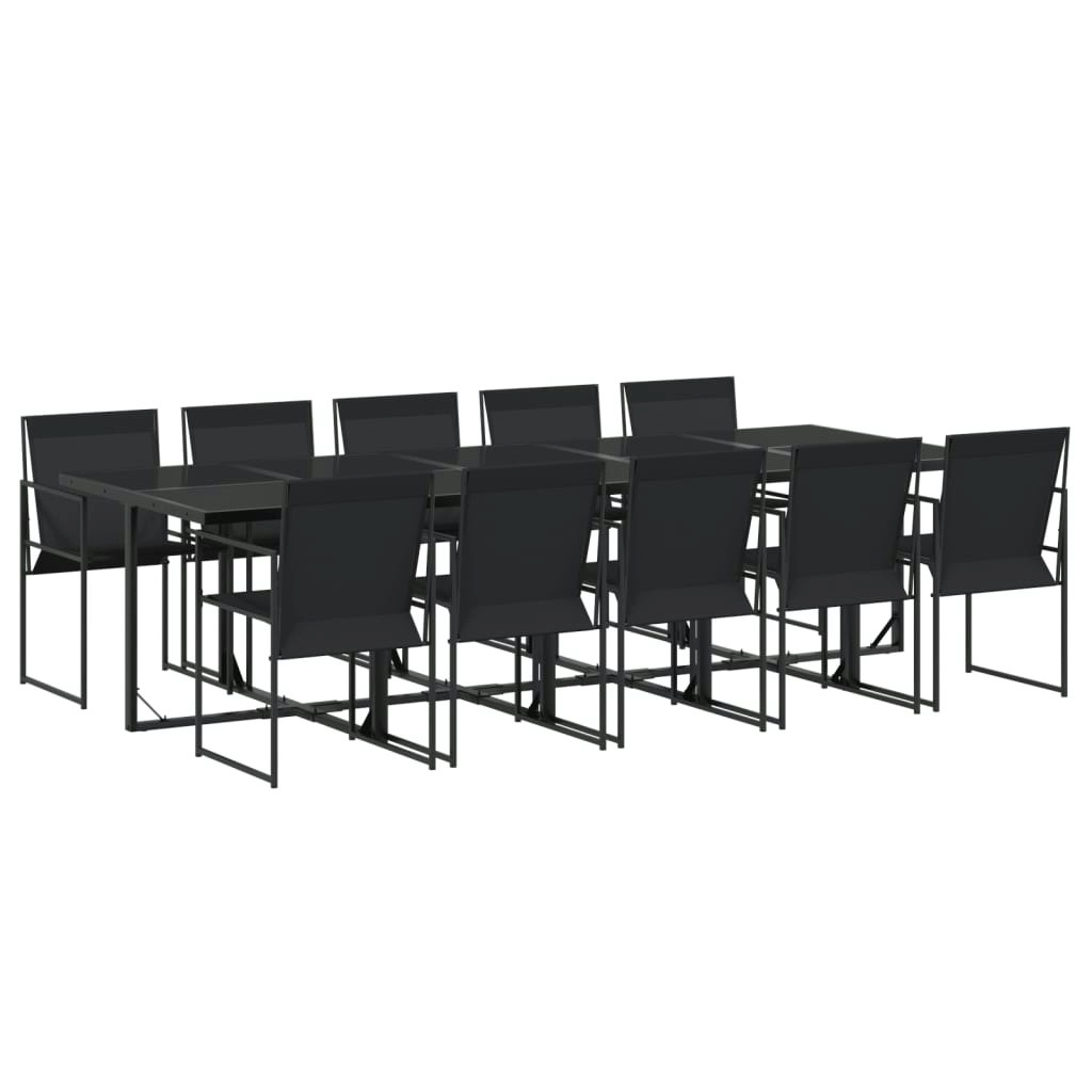 11 Piece Garden Dining Set Black Textilene 3295121