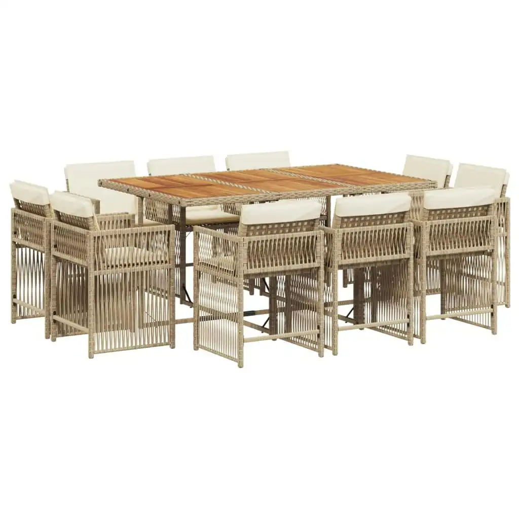 11 Piece Garden Dining Set with Cushions Beige Poly Rattan 3211756