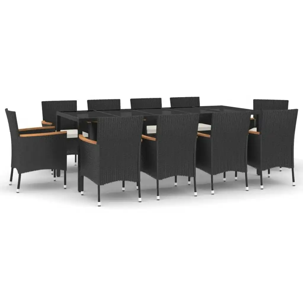 11 Piece Garden Dining Set with Cushions Black Poly Rattan 3187379