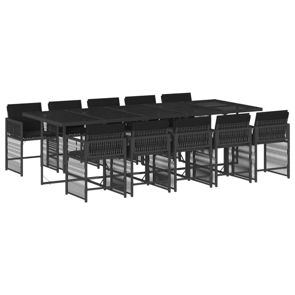 11 Piece Garden Dining Set with Cushions Black Poly Rattan 3211651