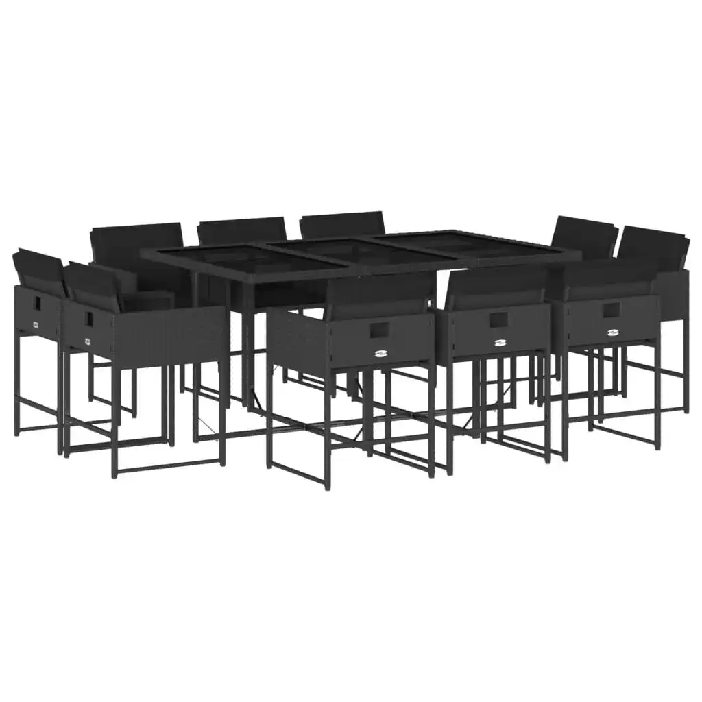 11 Piece Garden Dining Set with Cushions Black Poly Rattan 3211387