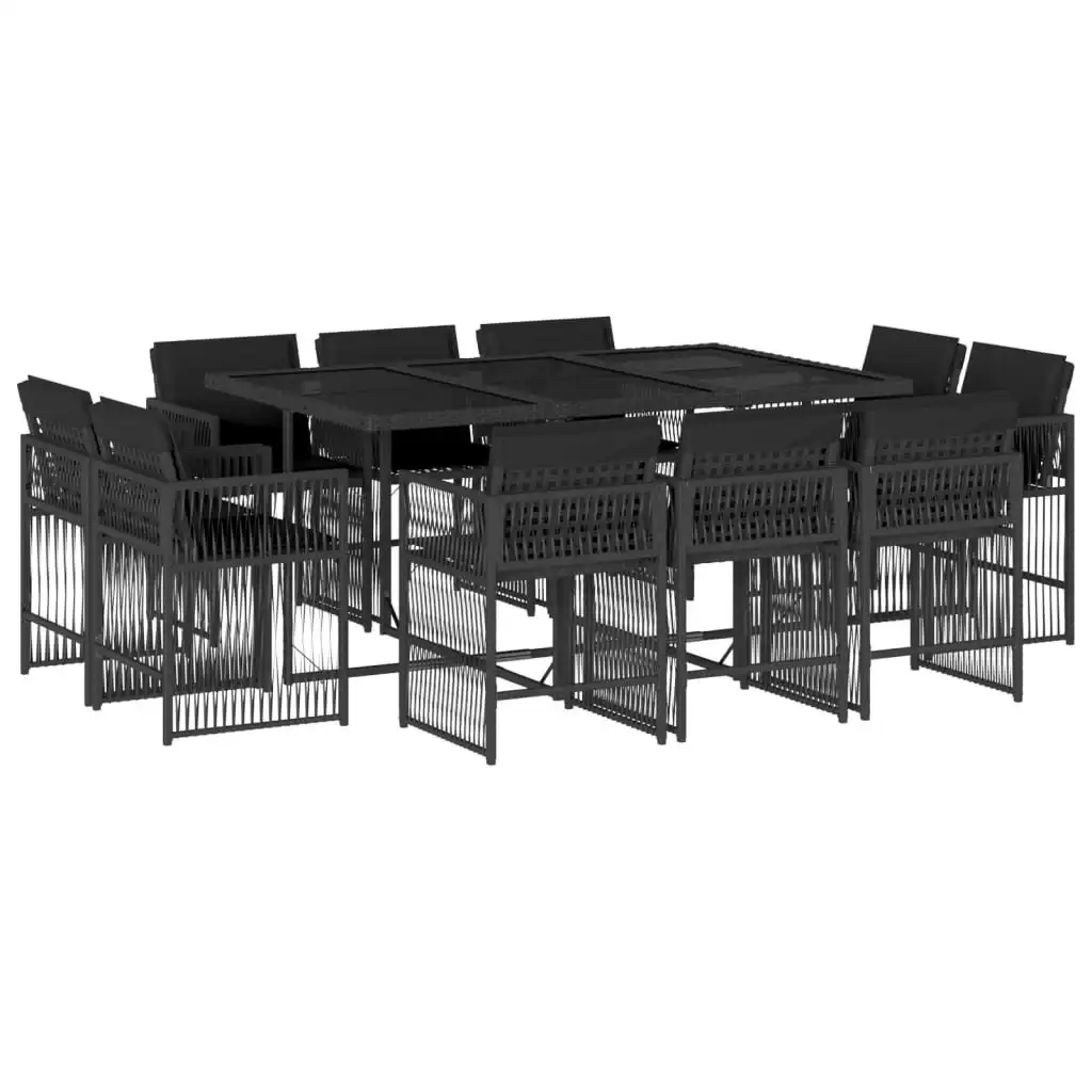 11 Piece Garden Dining Set with Cushions Black Poly Rattan 3211747