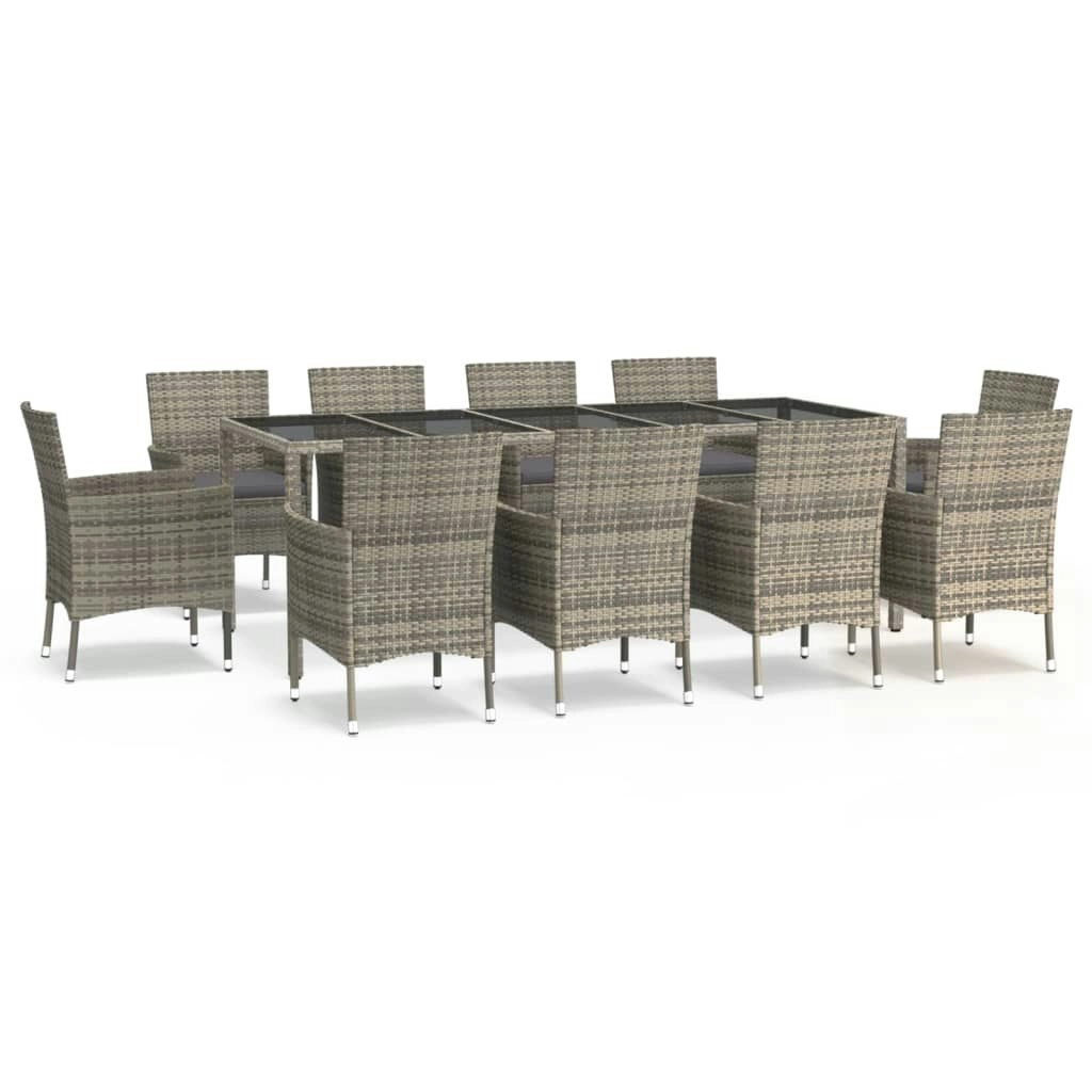 11 Piece Garden Dining Set with Cushions Grey Poly Rattan 3187339