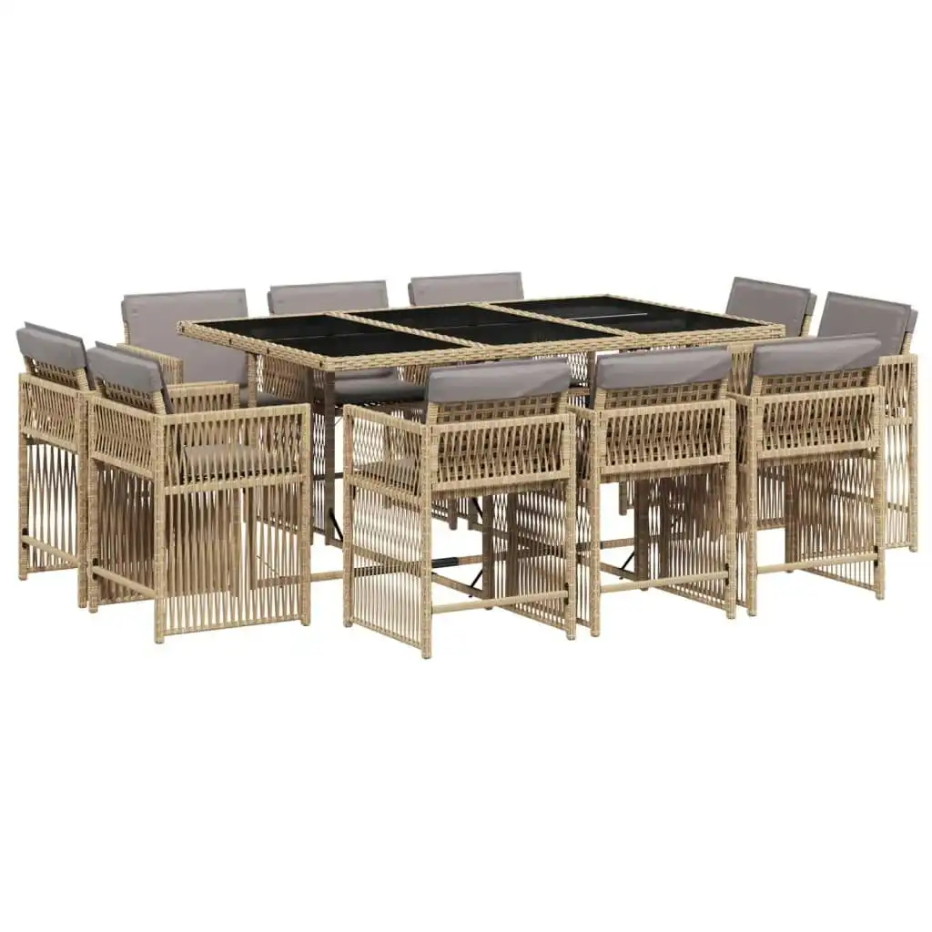 11 Piece Garden Dining Set with Cushions Mix Beige Poly Rattan 3211752