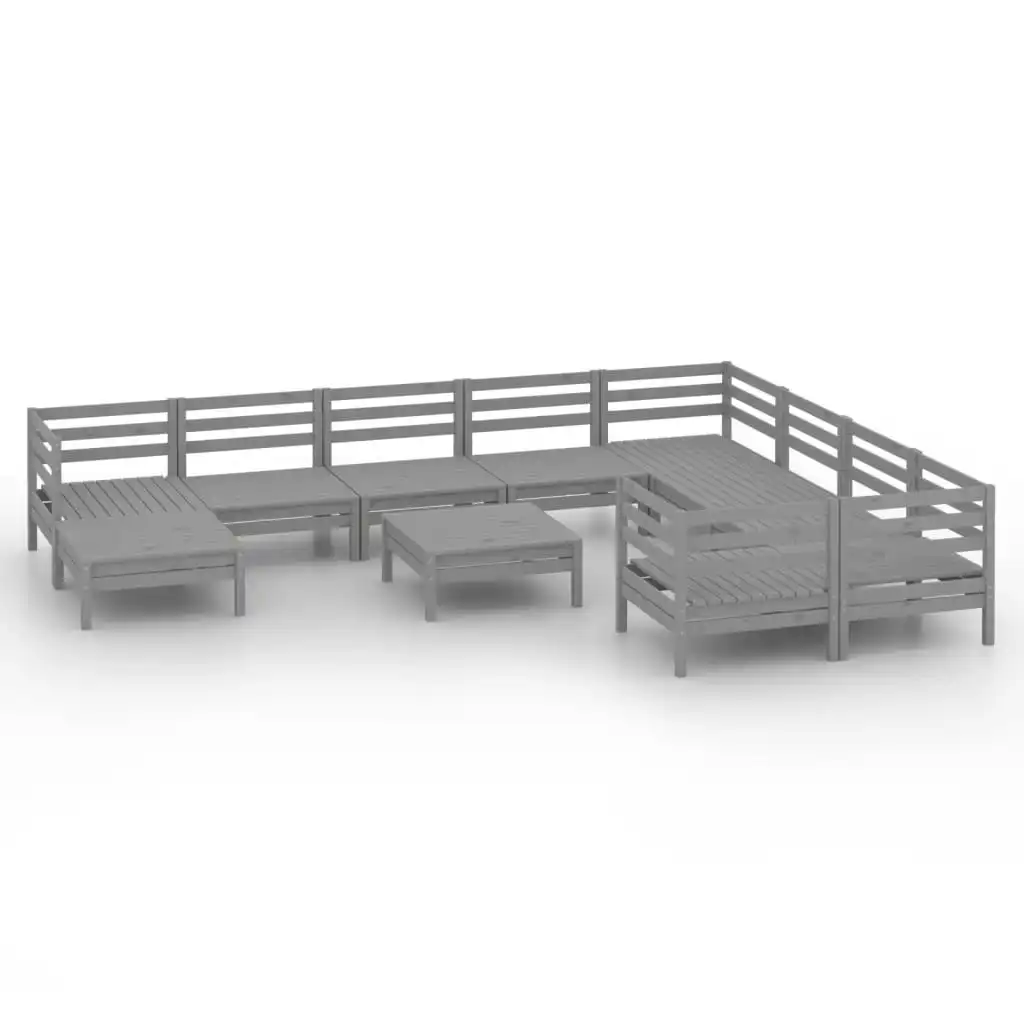 11 Piece Garden Lounge Set Grey Solid Pinewood 3083301