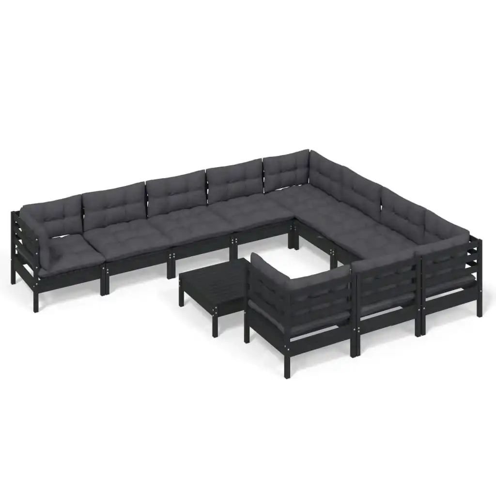 11 Piece Garden Lounge Set with Cushions Black Pinewood 3097005