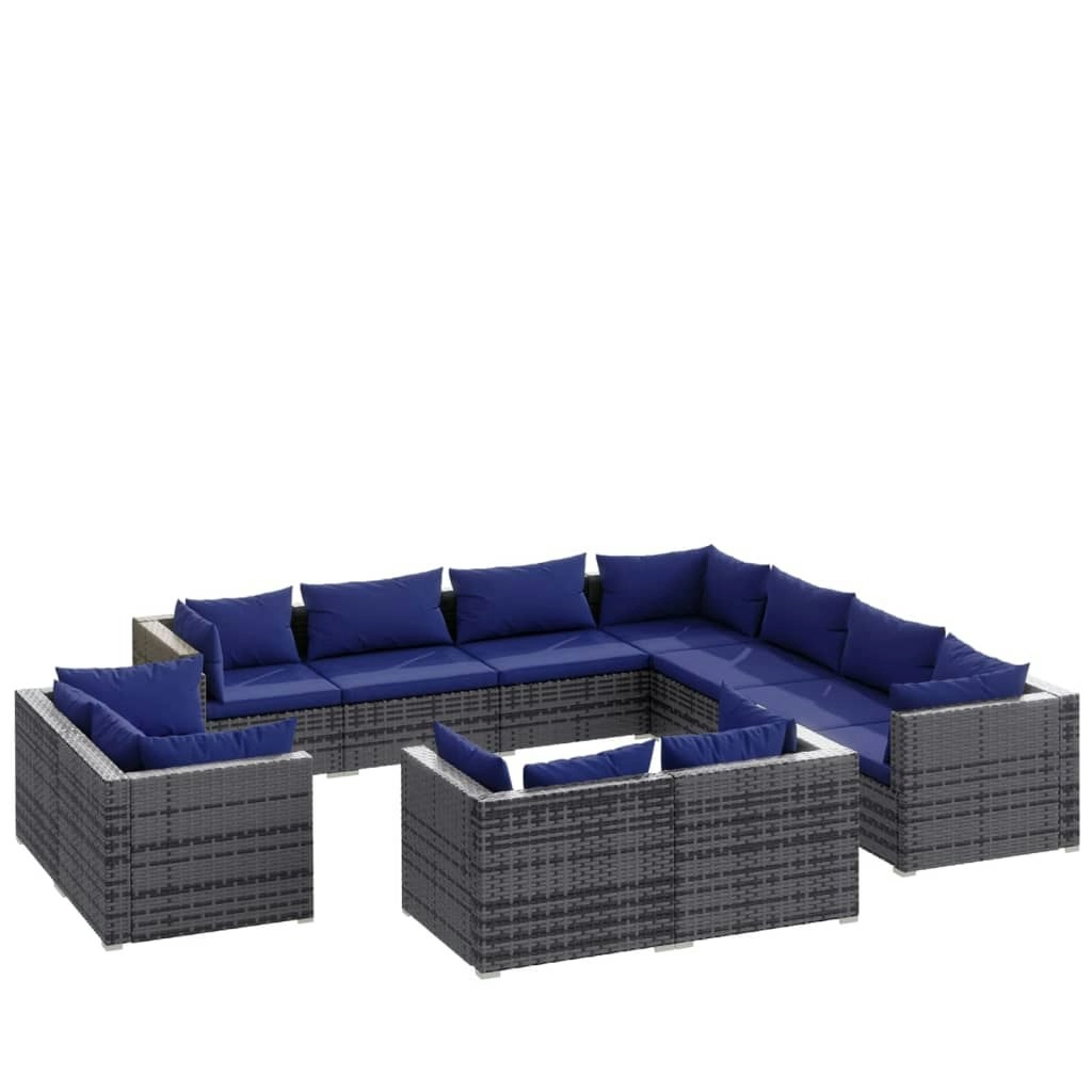 11 Piece Garden Lounge Set with Cushions Grey Poly Rattan 3102878