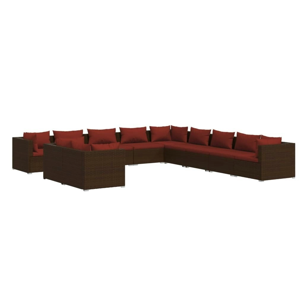 11 Piece Garden Lounge Set with Cushions Brown Poly Rattan 3102531